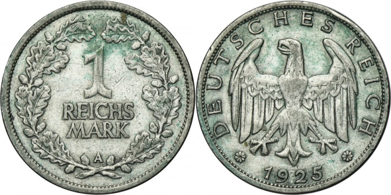 Germany, Weimar Republic, 1 Mark Berlin 1925 A .500 silver Srebro próby '500'. R...
