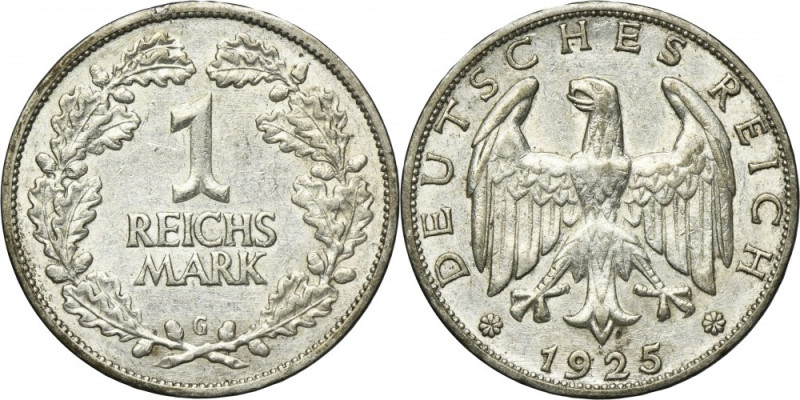Germany, Weimar Republic, 1 Mark Karlsruhe 1925 G .500 silver Srebro próby '500'...