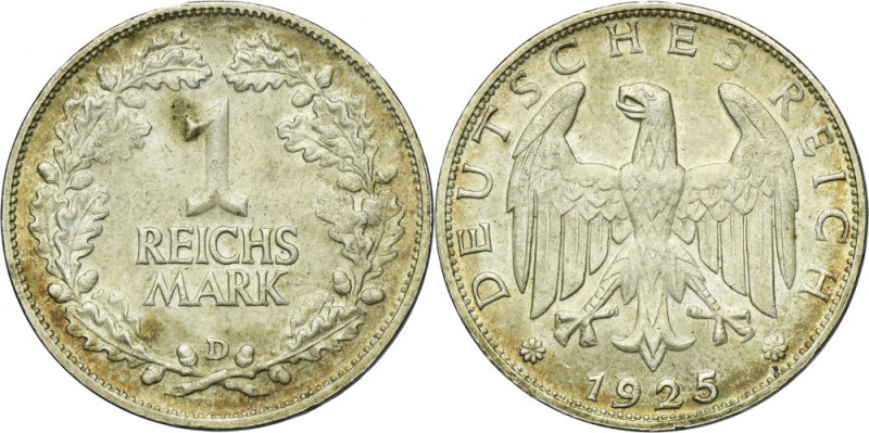 Germany, Weimar Republic, 1 Mark Munich 1925 D .500 silver Attractive coin that ...