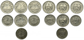 Set, Germany, Weimar Republic and Third Reich, 50 Pfennig and 1 Mark (7 pcs.)