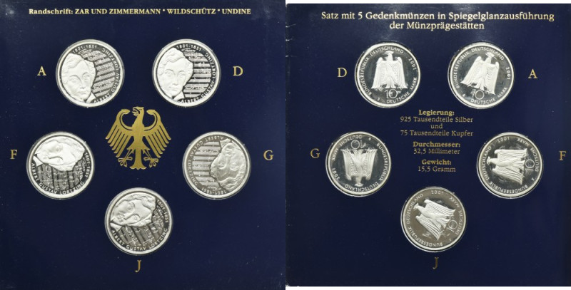 Set, Germany, FRG, 10 Mark 2001 - Albert Gustav Lortzing (5 pcs.) Set of five 10...