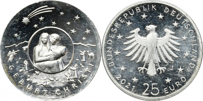 Germany, 25 Euro Hamburg 2021 J - Birth of Jesus Silver '999'. Srebro próby '999...