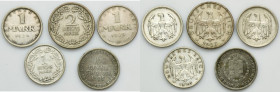 Set, Germany, Electorate of Hesse and Weimar Republic, 1/6 Thaler, 1 Mark and 2 Mark (5 pcs.)
