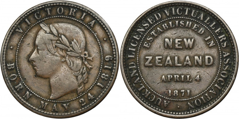 New Zealand, Victoria, Token 1 Pence 1871 - Auckland Licensed Catering Merchants...
