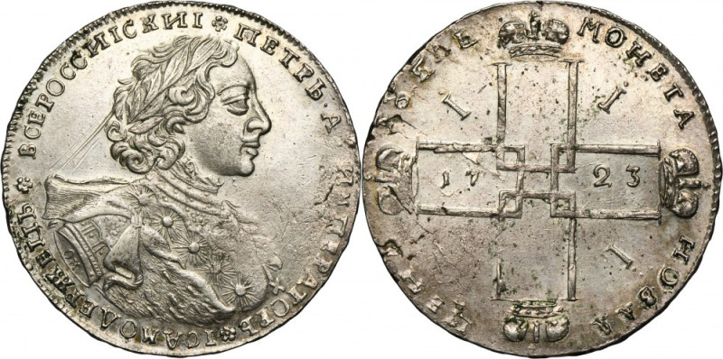 Russia, Peter I, Moscow Rouble 1723 - RARE Rare variety with a bust in an ermine...