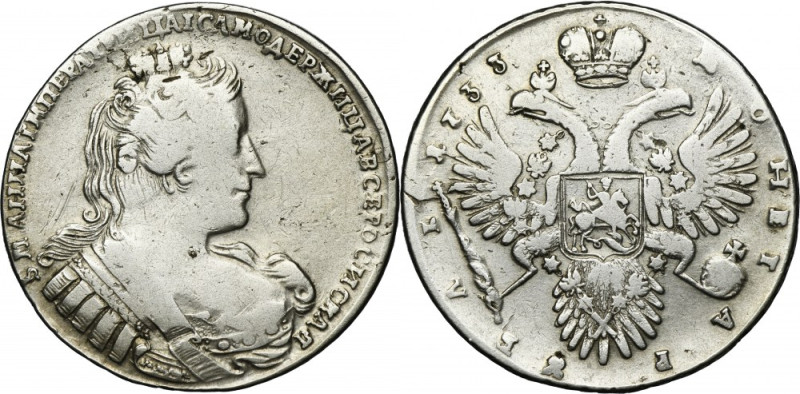 Russia, Anna, Rouble Moscow 1733 Variety without a brooch on the tsarina's chest...