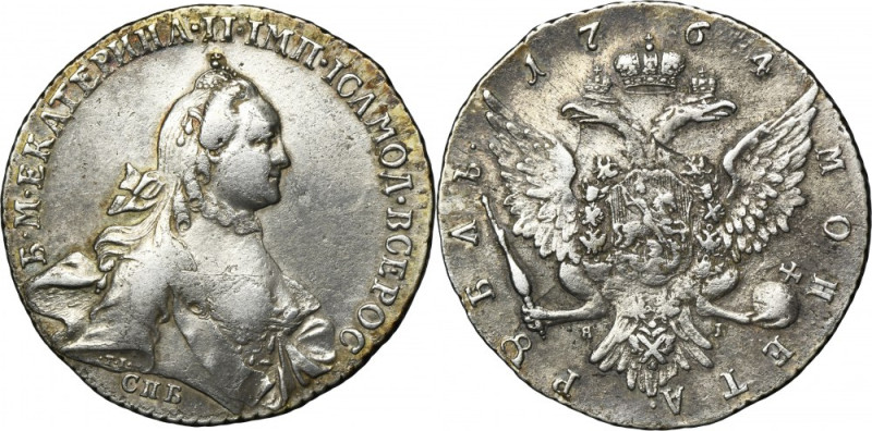 Russia, Catherine II, Rouble Petersburg 1764 СПБ ЯI Variety with the initials&nb...