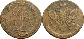 Russia, Catherine II, 5 Kopeck Suzun 1791 KM
