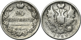 Russia, Alexander I, 20 Kopeks Petersburg 1821 СПБ ПД