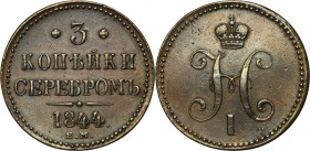 Russia, Nicholas I, 3 Kopecks Jekaterinburg 1844 EM