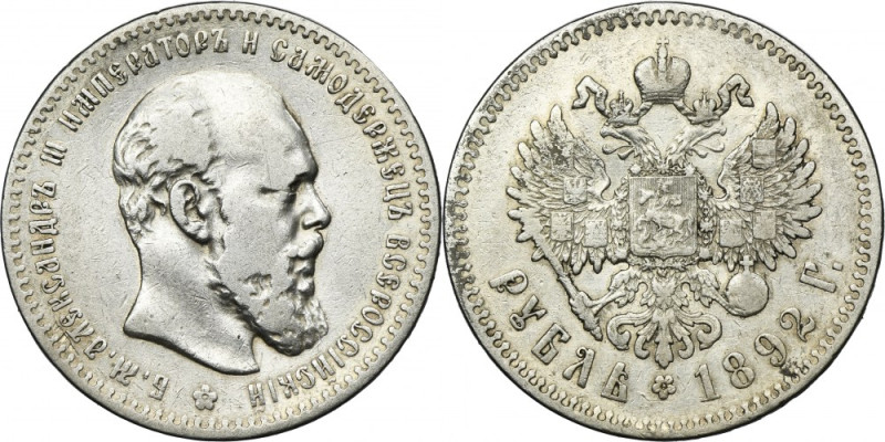 Russia, Alexander III, Rubel Petersburg 1892 АГ Variety with a small head and a ...