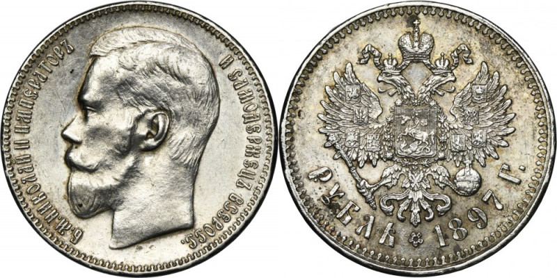 Russia, Nicholas II, Rouble Brussels 1897 ★★ Silver '900'. Carthweel effect on b...