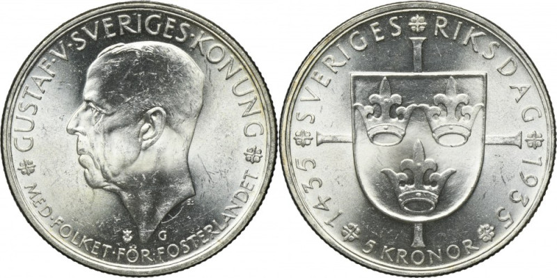 Sweden, Gustav V, 5 Kronor Stokholm 1935 G Issue minted to commemorate the 500th...