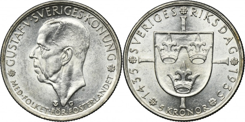 Sweden, Gustav V, 5 Kronor Stokholm 1935 G Issue minted to commemorate the 500th...