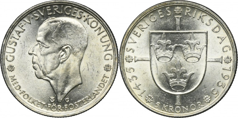 Sweden, Gustav V, 5 Kronor Stokholm 1935 G Issue minted to commemorate the 500th...