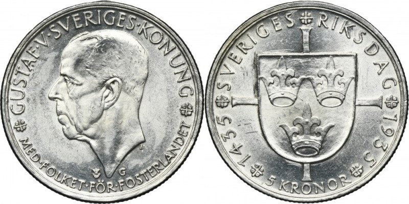 Sweden, Gustav V, 5 Kronor Stokholm 1935 G Issue minted to commemorate the 500th...