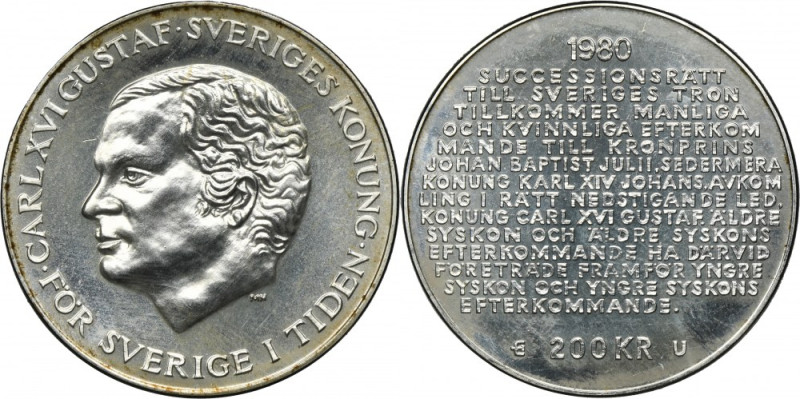 Sweden, Carl XVI Gustaf, 200 Kroner Eskilstuna 1980 E - Royal Succession Law Iss...