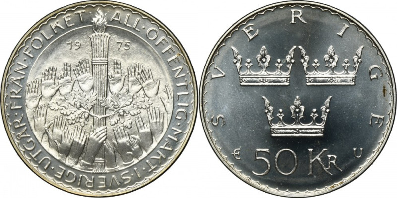 Sweden, Carl XVI Gustaf, 50 Kronor Eskilstuna 1975 E - Constitutional Reform Iss...
