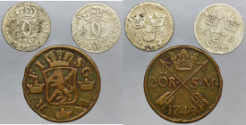 Lot, Sweden, Charles XI, Charles XII and Frederick I, 2 Öre Silvermynt and 5 Öre (3 pcs.)