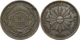 Uruguay, 4 Centésimos Birmingham 1869 H