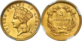 USA, 3 Dollars Philadelphia 1854 - Liberty - NGC AU55