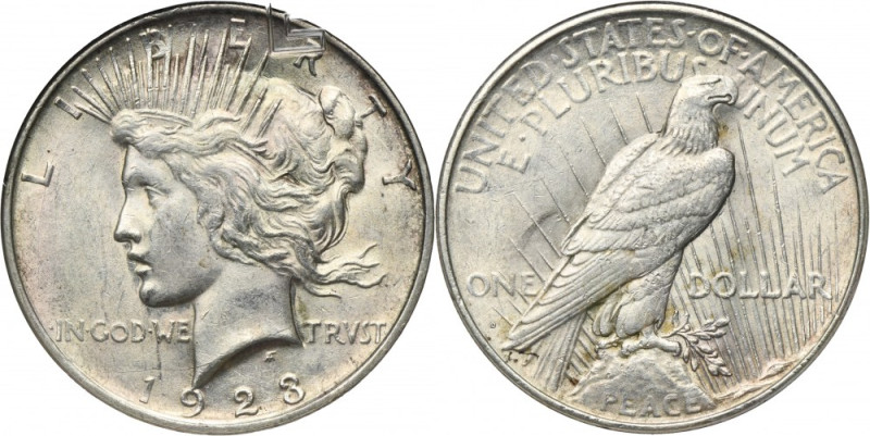 USA, 1 Dollar Denver 1923 D - Peace Silver '900'. Coin in slab GCN graded AU58. ...