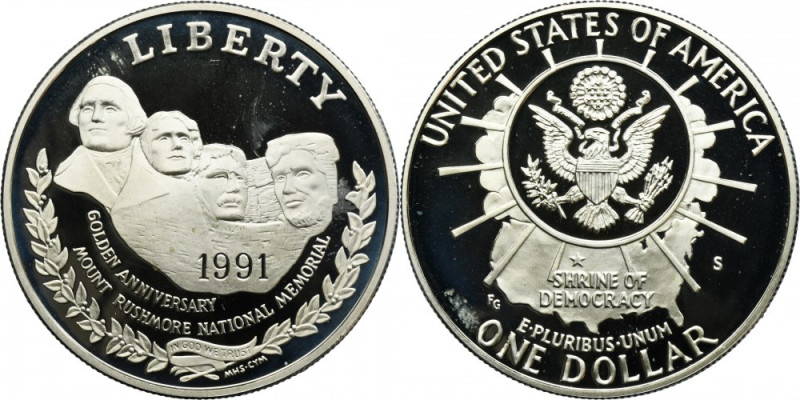 USA, 1 Dollar San Francisco 1991 S - Mount Rushmore Silver '900'. Srebro próby '...
