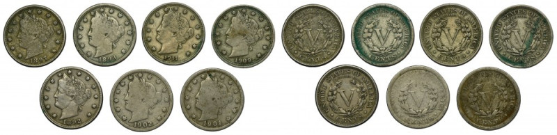 Set, USA, 5 Cents Liberty (7 pcs.) Set of seven US coins with face value of 5 ce...