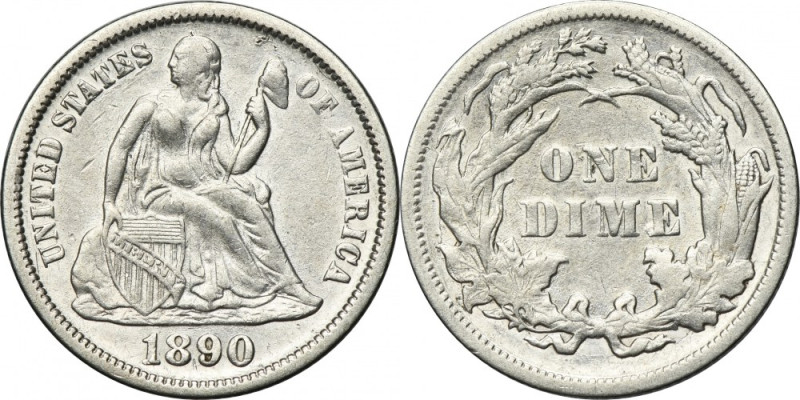 USA, 1 Dime Philadelphia 1890 - Seated Liberty Silver '900'. Srebro próby '900'....