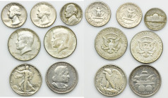 Set, USA, 5 Cents, 1/4 Dollar and 1/2 Dollar (7 pcs.)