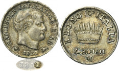 Italy, Kingdom of Italy, Napoleon I, 5 Soldi Milan 1811 M - overstruck from 1810