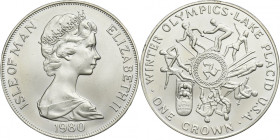 Isle of Man, Elizabeth II, 1 Crown Surrey 1980 - Lake Placid Olympic Games