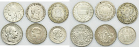 Set, Austria and Luxembourg, 20 Kreuzer, 1 Florin, 1 Corona, 10 Schillings and 5 Franc (6 pcs.)