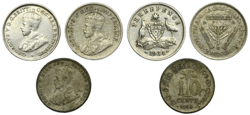 Set, Ceylon, South Africa and Australia, 10 Cents and 3 Pence (3 pcs.) Set of th...