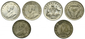 Set, Ceylon, South Africa and Australia, 10 Cents and 3 Pence (3 pcs.)