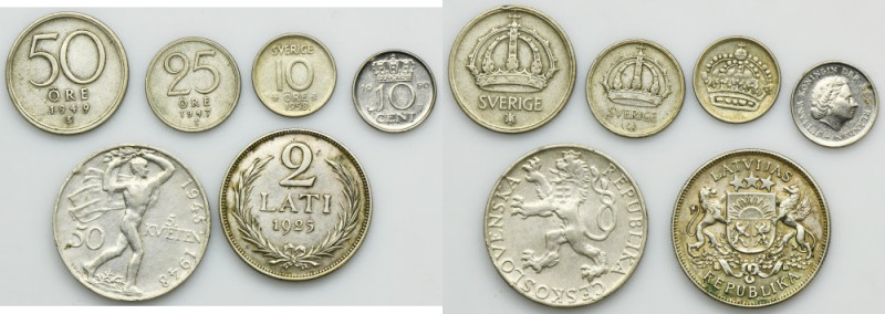 Set, Czechoslovakia, Latvia and Sweden, Mix of coins (6 pcs.) Set of six coins, ...