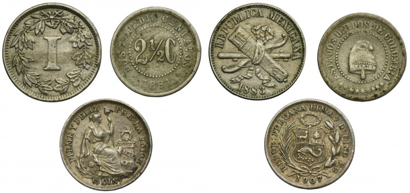 Set, Mexico, Colombia and Peru, Mixed coins (3 pcs.) Set of three coins, one Mex...