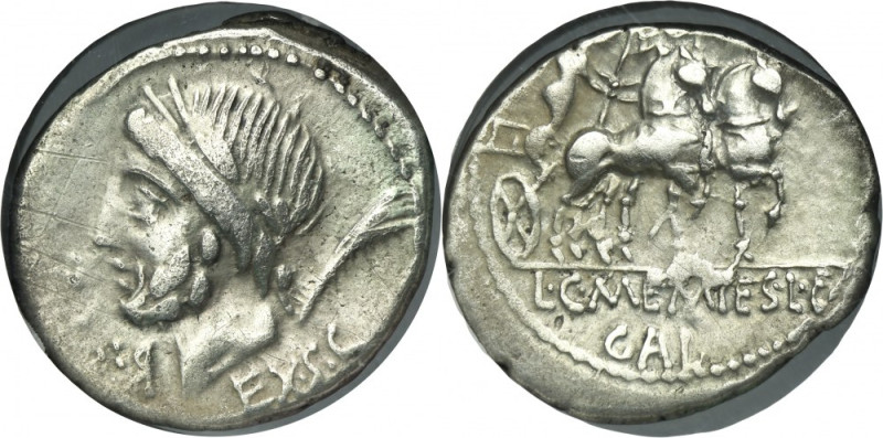 Roman Republic, L. and C. Memmius L. f. Galeria, Denarius 87 pne Unusual joint i...