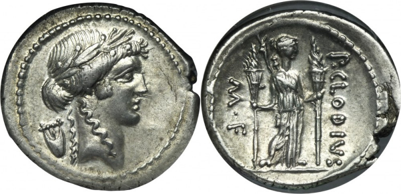 Roman Republic, Clodius Turrinus, Denarius 42 BC The reverse of this denarius ma...