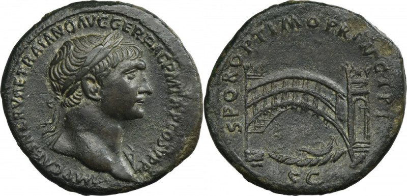 Roman Imperial, Trajan, As Very interesting type of reverse with bridge.
 Roman...