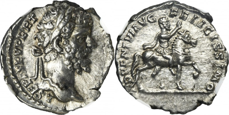 Roman Imperial, Septimius Severus, Denarius - NGC AU Coin in slab NGC grading wi...