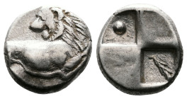 Thrace, Thracian Chersonese, circa 386-338 BC. AR Hemidrachm (12.2 mm, 2.41 g). Forepart of a lion right, head reverted. Rev. Quadripartite incuse squ...