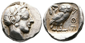 Attica. Athens, circa 470-454 BC. AR Tetradrachm (24 mm, 17.01 g). Helmeted head of Athena to right, with frontal eye. Rev. AΘE, Owl standing right, h...