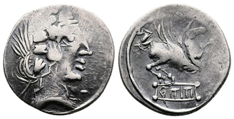 Q. Titius, 90 BC. Contemporary (Geto-Dacian?) imitation. AR Denarius (18 mm, 3.6...