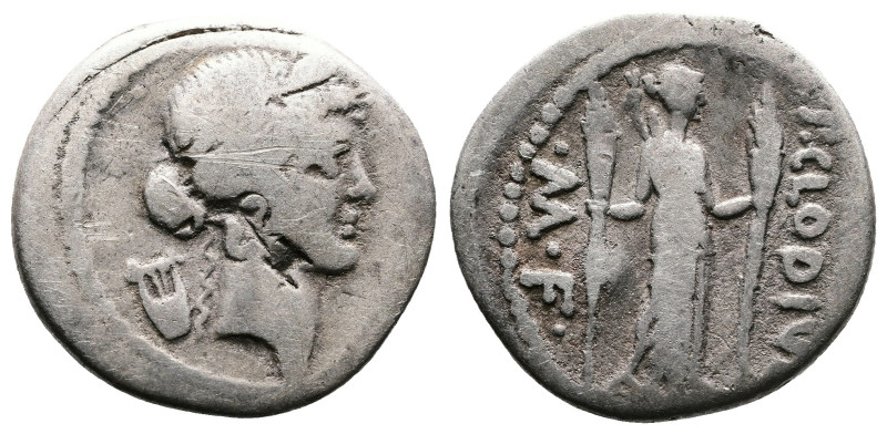 P. Clodius M.f. Turrinus, 42 BC. AR Denarius (18.1 mm, 3.52 g.), Rome. Laureate ...