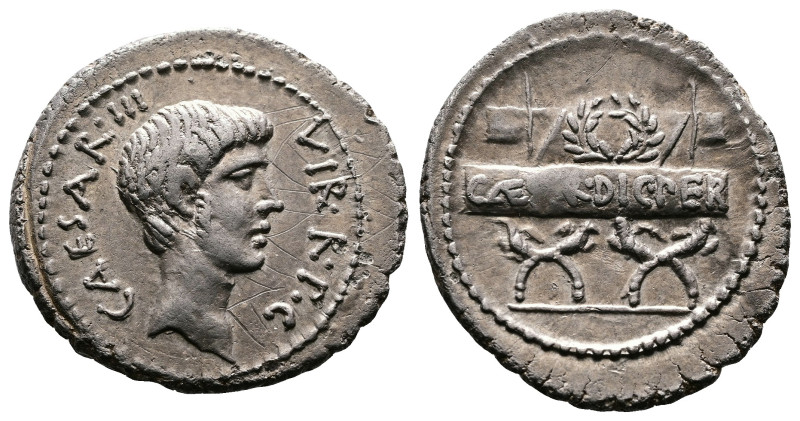 C. Caesar Octavian, spring-summer 42 BC. AR Denarius, military mint moving with ...