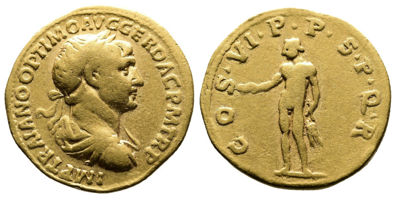 Trajan, 98-117. AV Aureus (19.8 mm, 6.94 g.), Rome, summer – autumn AD 114. IMP ...