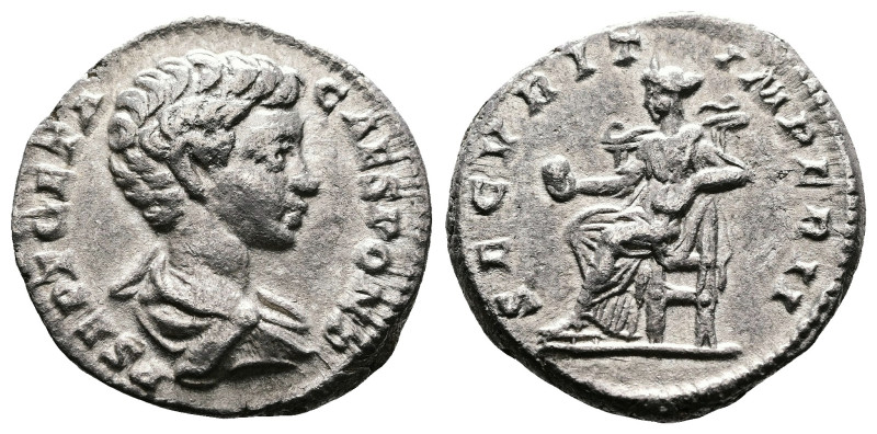 Geta, as Caesar, 198-209. AR Denarius (18.2 mm, 3.14 g.), Rome mint, AD 199. P S...