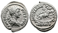 Caracalla, 198-217. AR Denarius (18.5 mm, 3.66 g.), Rome mint, AD 204. ANTONINVS PIVS AVG, laureate and draped bust of Caracalla to right. Rev. INDVLG...