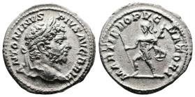 Caracalla, 198-217. AR Denarius (19.5 mm, 3.21 g.), Rome mint, AD 210-213. ANTONINVS PIVS AVG BRIT, laureate head of Caracalla to right. Rev. MARTI PR...